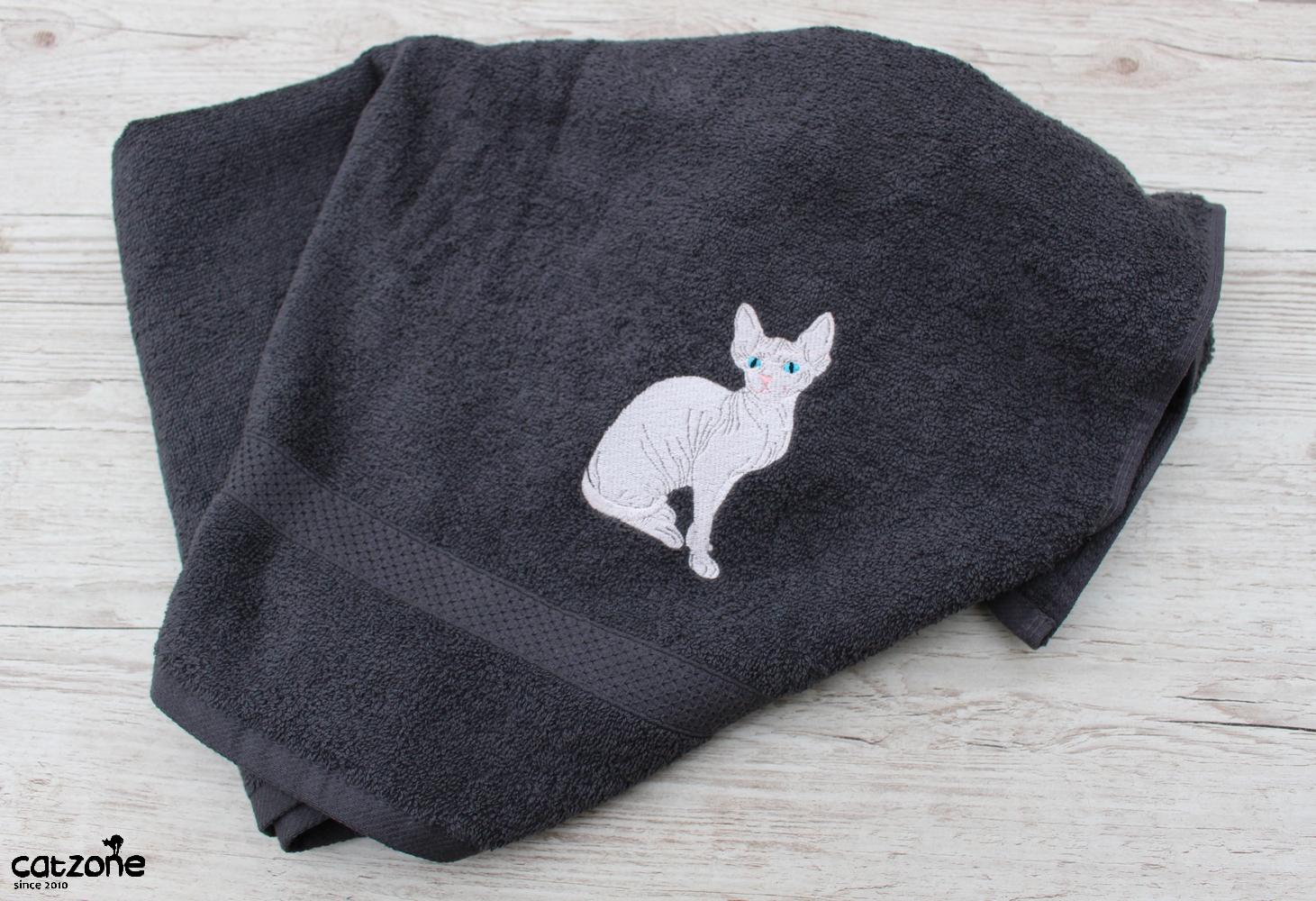 Osuška s výšivkou sphynx- ŠEDÁ