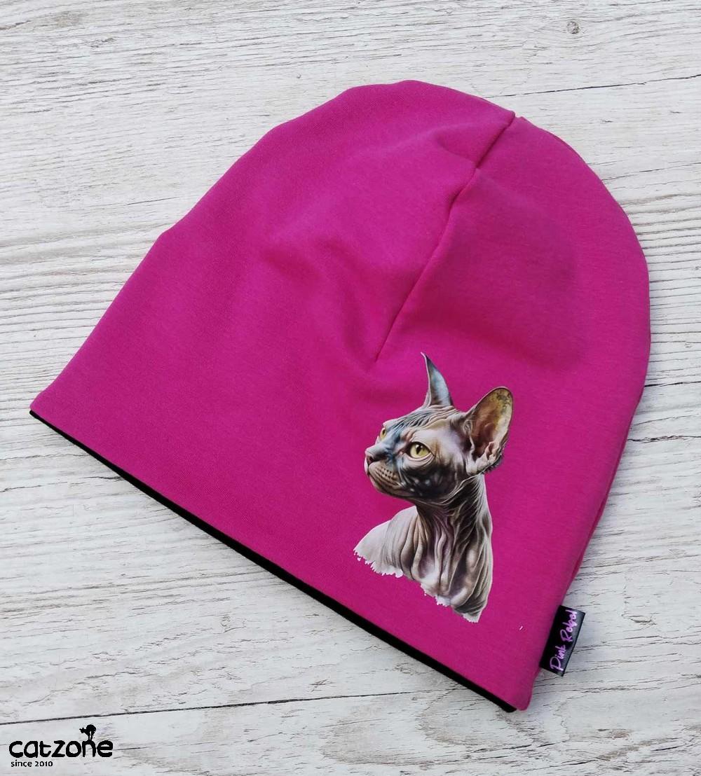 PinkRebel čepice se sphynx- potisk- barva na přání- podšívkovaná